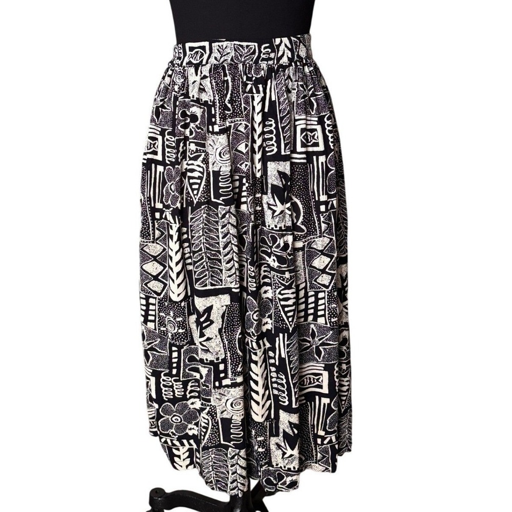Abstract Geometric Mix Nouveau Maxi Skirt Elastic Waist M Black White Vintage